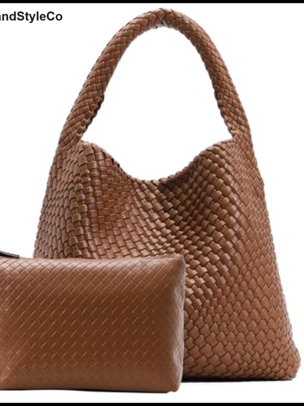 Large Woven Tote Bag Vegan Leather Shoulder Handbag with Pouch